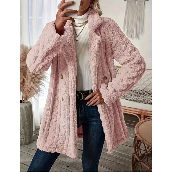 Pink Double Breasted Teddy Thermal Overcoat Size M - Picture 4 of 5